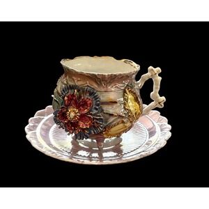 Vintage Demitasse Cup & Saucer Lusterware Finish Footed Collectible Germany